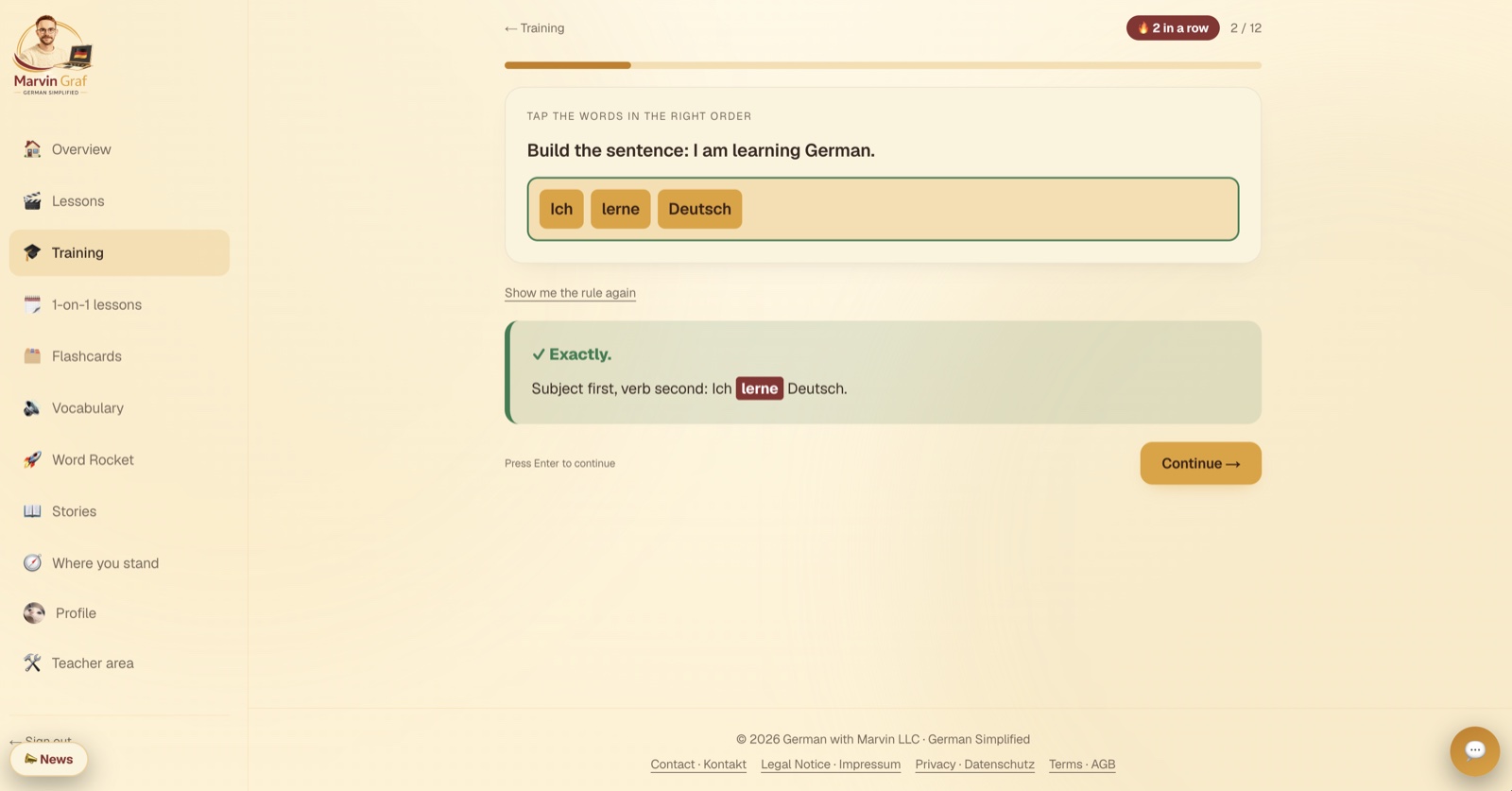 Interactive sentence-building exercise